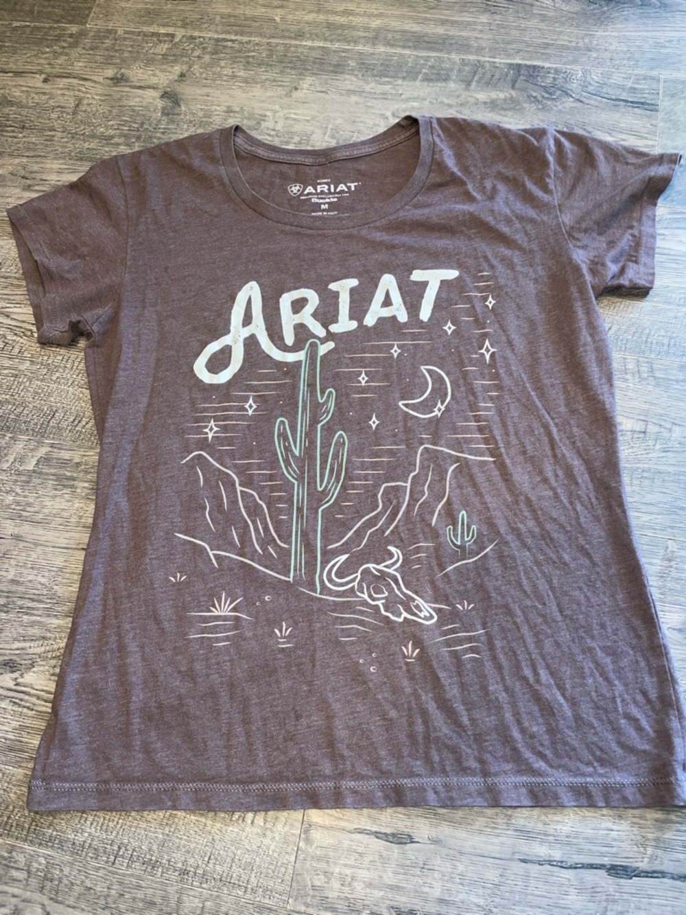 Ariat Buckle Exclusive Brown Tee with White and Mint Desert Graphic